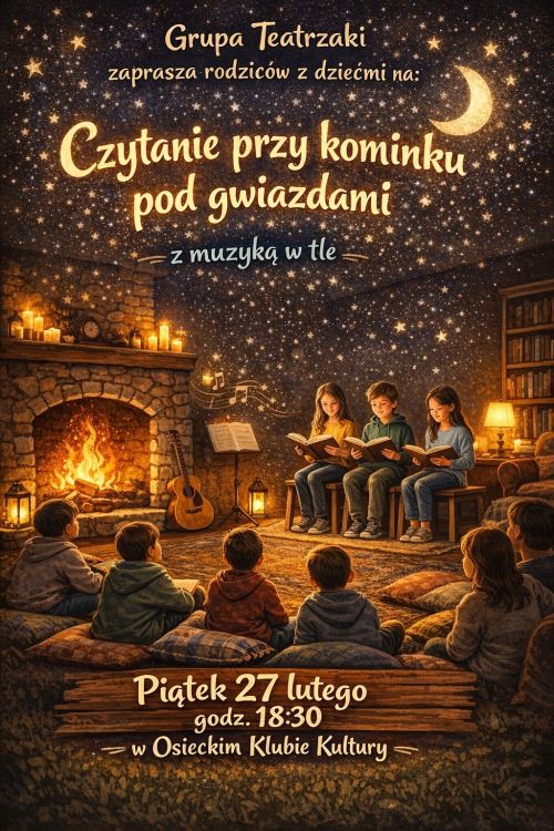 Plakat Czytanie przy kominku w OKK