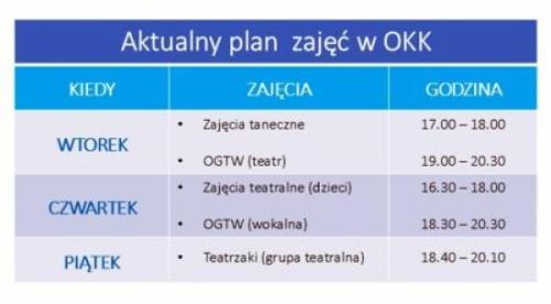 Plan zajęć w Osieckim Klubie Kultury