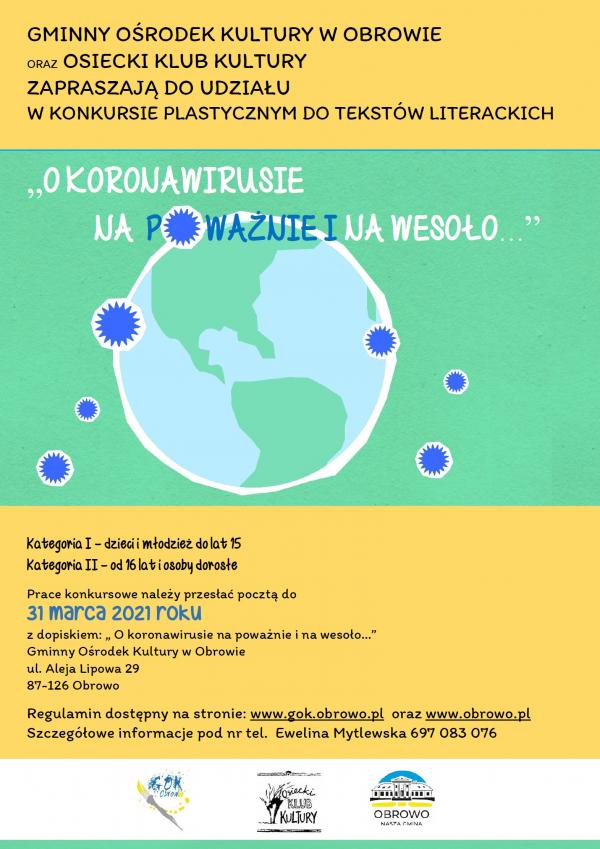 konkursie plastycznym do tekstów literacki  „O KORONAWIRUSIE NA POWAŻNIE I NA WESOŁO…”